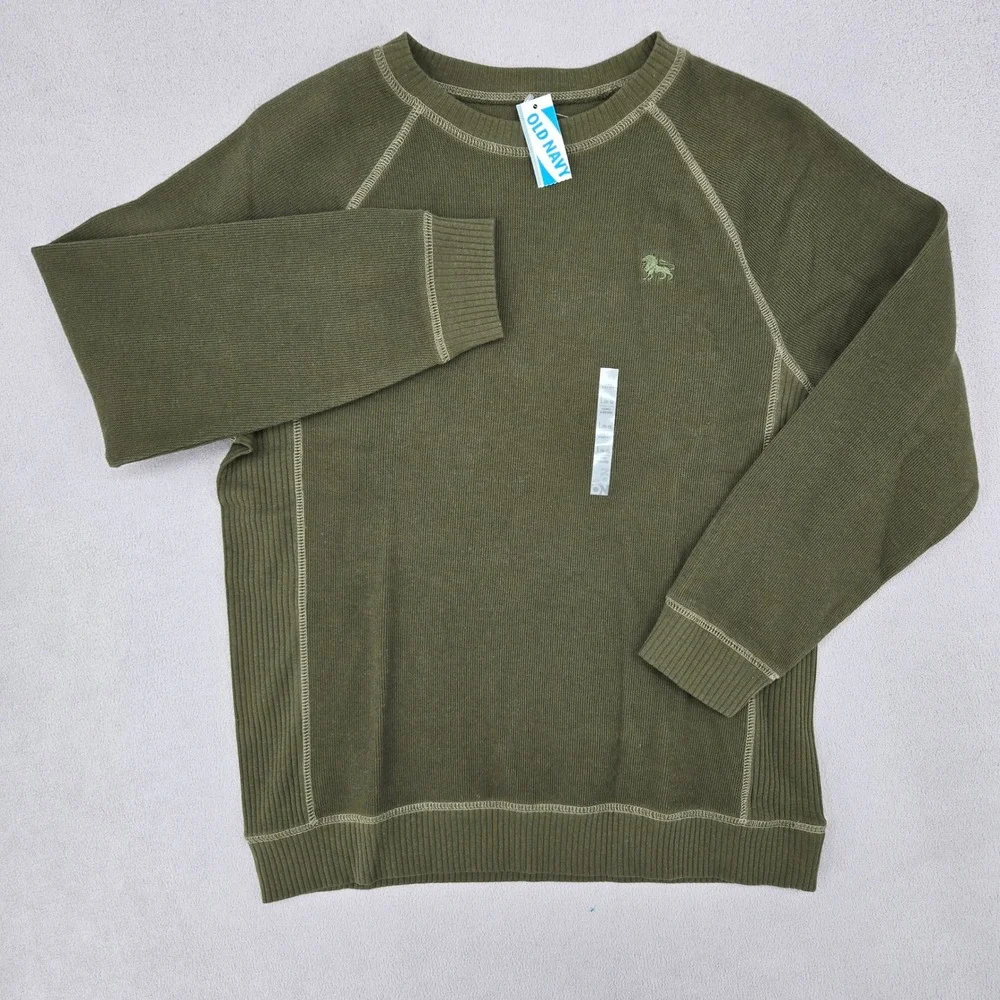 Old Navy New‎ L (10-12) Crewneck Sweater Kids Olive Green Gorpcore Raglan